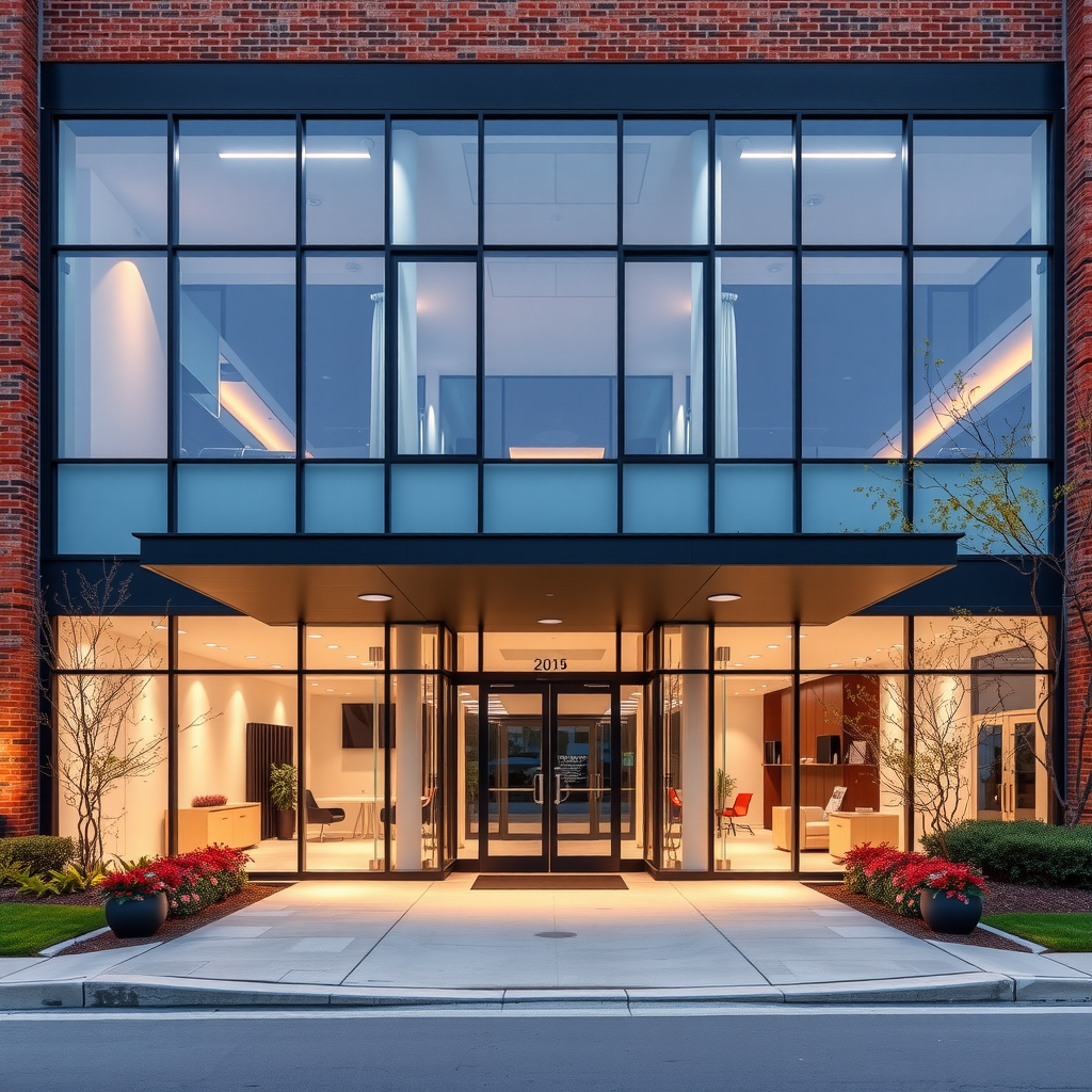 Modern professional office building exterior of Julian R And Varue W Oishei Foundation headquarters in Williamsville, featuring contemporary architecture with glass windows and welcoming entrance