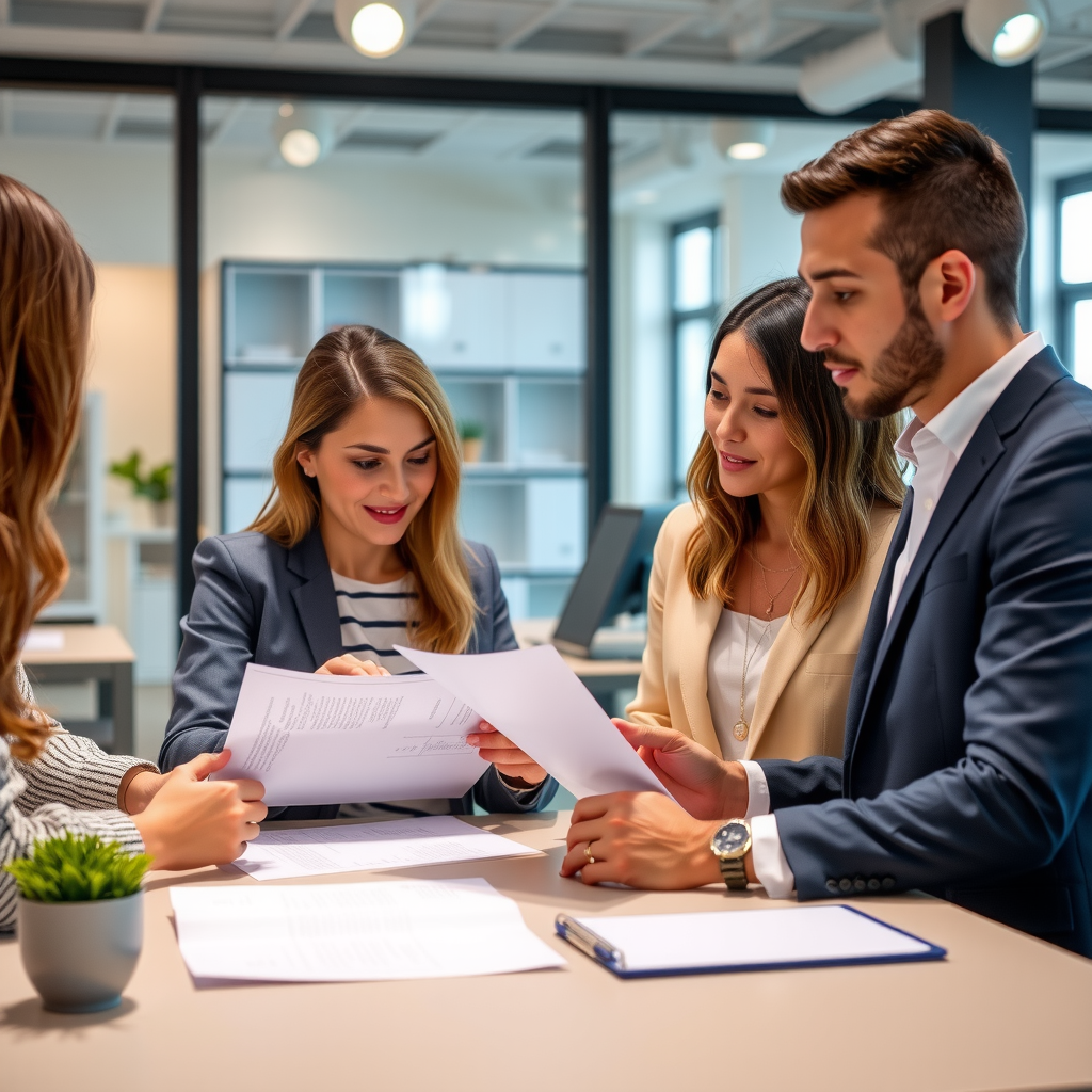 Professional philanthropic advisors reviewing donor-advised fund documents in a modern, well-lit office setting