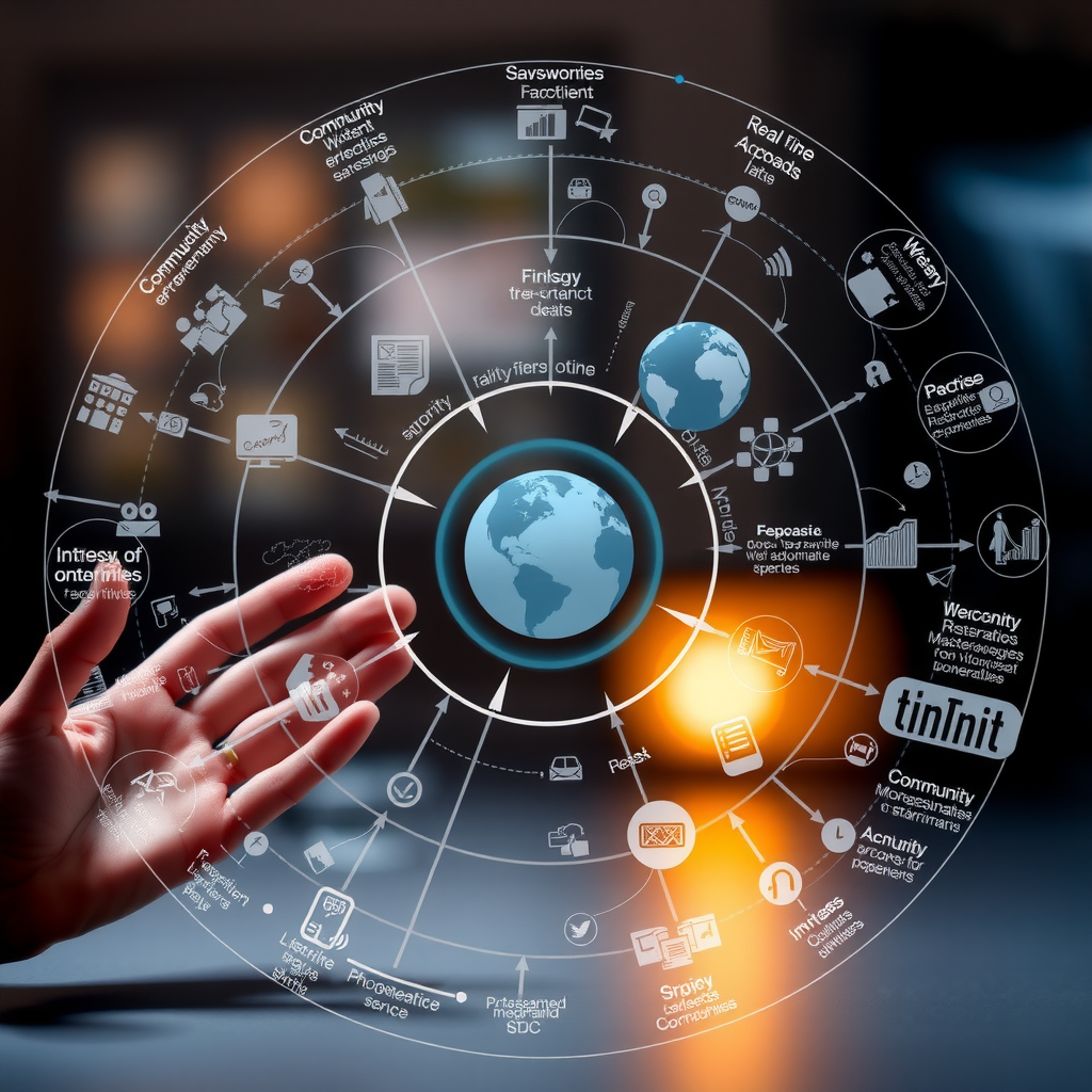 Inspiring visualization showing the ripple effect of strategic philanthropy with interconnected communities, programs, and positive outcomes spreading outward